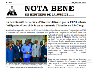 Capture d'écran de la page de Nota Bene de l'ONG Héritier de la Justice. 